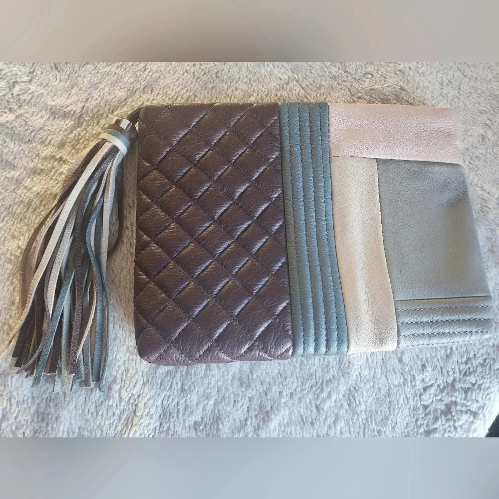 Gorgeous Margot Patchwork Clutch With Tassle Leat… - image 1